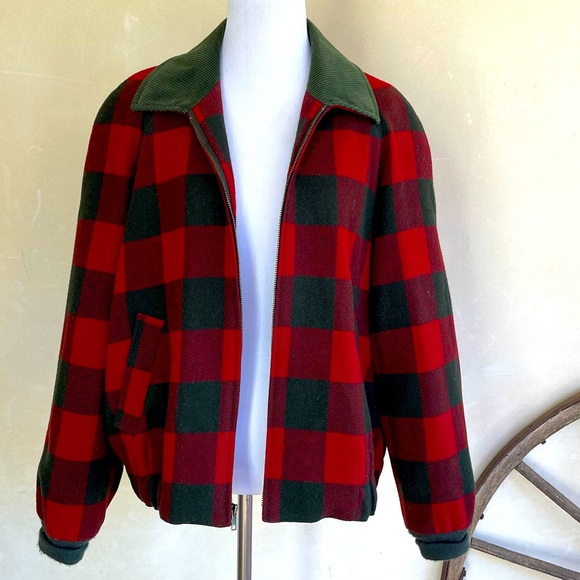 PENDLETON 100% Virgin Wool Beautiful Hunter Green Red Buffalo Plaid Jacket L USA - Picture 4 of 12